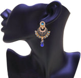 Young & Forever Blue Meena Cresent Designer Stone, Alloy, Mother of Pearl Chandbali Earring