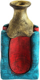 Kraftnation Terracotta Blue Red Golden Pot Showpiece  -  23.75 cm