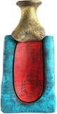Kraftnation Terracotta Blue Red Golden Pot Showpiece  -  23.75 cm