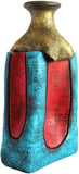 Kraftnation Terracotta Blue Red Golden Pot Showpiece  -  23.75 cm