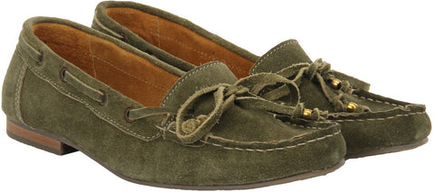 Blue Button Safari Green Loafers