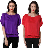 TeeMoods Casual Butterfly Sleeve Solid Women's Top