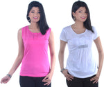 TSG Breeze Casual Sleeveless, Short Sleeve Solid, Embellished Women's Top