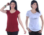 TSG Breeze Casual Short Sleeve Solid, Embellished Women's Top