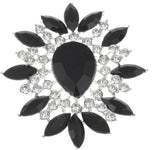 Golden Peacock Silver Plated Black Floral Shaped Brooch