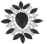 Golden Peacock Silver Plated Black Floral Shaped Brooch