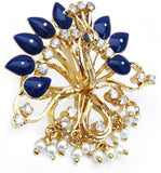 Johareez 9.40 Grams White Cubic Zircon, White Synthetic Pearl & Violet Glass Black & White Enamel Gold Plated Brass Peacock Shape Brooch Brooch