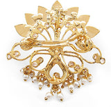 Johareez 9.40 Grams White Cubic Zircon, White Synthetic Pearl & Violet Glass Black & White Enamel Gold Plated Brass Peacock Shape Brooch Brooch