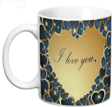 Prithish Blue & Gold Heart, I Love You Ceramic Mug