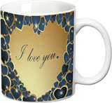Prithish Blue & Gold Heart, I Love You Ceramic Mug