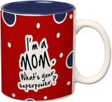 Prithish I'm A Mom. What'S Your Superpower? Red with Blue Bubbles Double Coloured Ceramic Mug