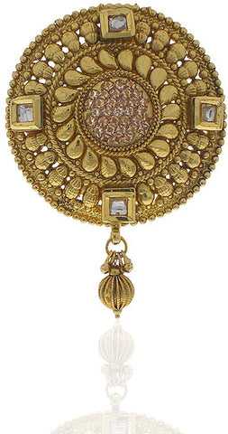 Anuradha Art Antique Golden Polished Brooch