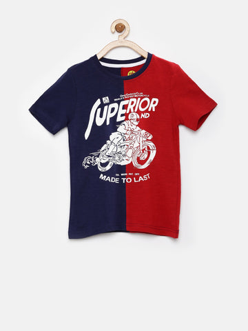 YK Solid Boy's Round Neck Dark Blue T-Shirt