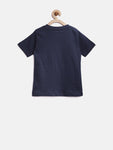 YK Printed Boy's Round Neck Dark Blue T-Shirt