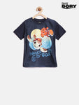 YK Printed Boy's Round Neck Dark Blue T-Shirt