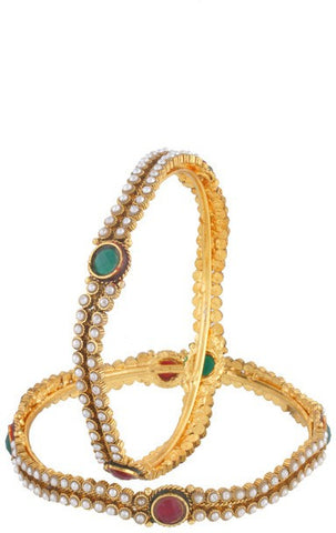 Viva Fashions Alloy Pearl Rhodium Bangle Set