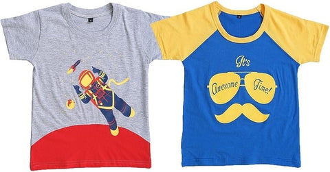 Be 13 Printed Baby Boy's Round Neck Grey, Blue T-Shirt
