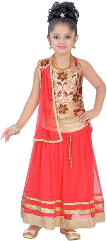 Be 13 Self Design Girl's Lehenga, Choli and Dupatta Set