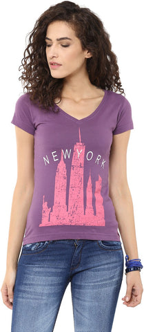 Yepme Graphic Print Women's V-neck Purple T-Shirt