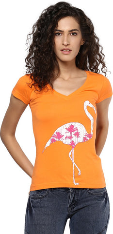 Yepme Graphic Print Women's V-neck Orange T-Shirt