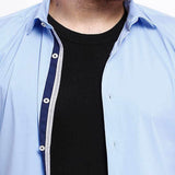 Livastar Men's Solid Casual Blue Shirt