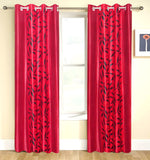 Home Fashion Gallery Polyester Red Floral Eyelet Door Curtain