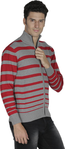 British Cross Striped Round Neck Casual Men's Sweater