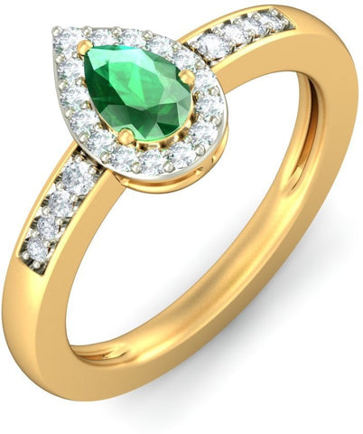 BlueStone The Ziva Yellow Gold Diamond, Emerald 18 K Ring