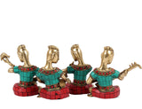 Tatvaarts Tribal Musicians ( Turquoise Stone) Showpiece  -  10.16 cm