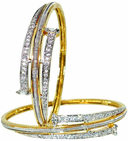 Anjan Brass Cubic Zirconia Yellow Gold Bangle Set