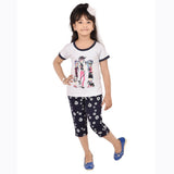 CHOCOBERRY Baby Girl's Printed White, Dark Blue Top, Capri & Shorts Set