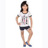 CHOCOBERRY Baby Girl's Printed White, Dark Blue Top, Capri & Shorts Set