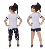 CHOCOBERRY Baby Girl's Printed White, Dark Blue Top, Capri & Shorts Set