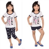 CHOCOBERRY Baby Girl's Printed White, Dark Blue Top, Capri & Shorts Set