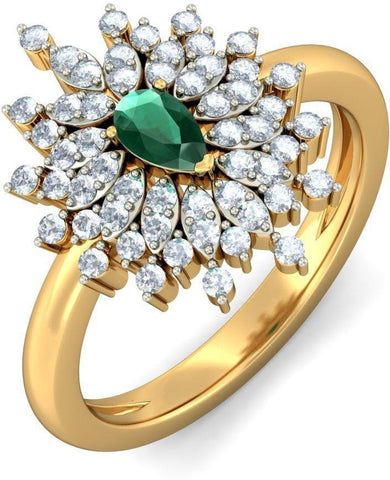 BlueStone The Epitome Luxuriate Yellow Gold Diamond, Emerald 18 K Ring