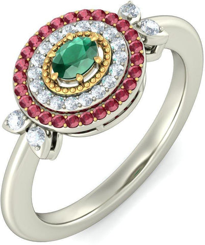 BlueStone The Rajeshwari White Gold Diamond, Emerald, Ruby 18 K Ring
