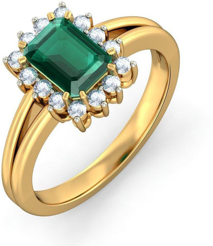 BlueStone The Kalakriti Yellow Gold Diamond, Emerald 18 K Ring