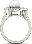 BlueStone The Forever Rose White Gold Diamond, Pearl 14 K Ring