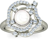 BlueStone The Forever Rose White Gold Diamond, Pearl 14 K Ring