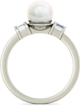 BlueStone The Beatrice White Gold Diamond, Pearl 14 K Ring