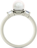 BlueStone The Beatrice White Gold Diamond, Pearl 14 K Ring