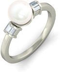 BlueStone The Beatrice White Gold Diamond, Pearl 14 K Ring