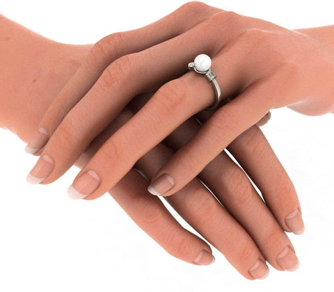 BlueStone The Beatrice White Gold Diamond, Pearl 14 K Ring