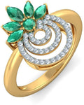 BlueStone The Blooming Circles Yellow Gold Diamond, Emerald 18 K Ring