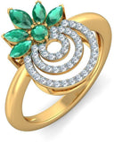 BlueStone The Blooming Circles Yellow Gold Diamond, Emerald 18 K Ring