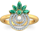 BlueStone The Blooming Circles Yellow Gold Diamond, Emerald 18 K Ring