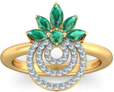 BlueStone The Blooming Circles Yellow Gold Diamond, Emerald 18 K Ring