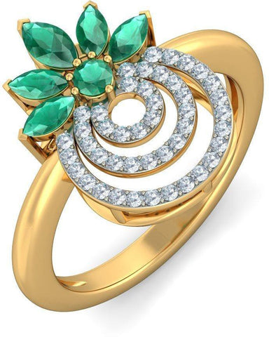 BlueStone The Blooming Circles Yellow Gold Diamond, Emerald 18 K Ring