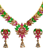 poonamcreation Zircon Rhodium Plated Alloy, Stone Necklace Set