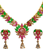 poonamcreation Zircon Rhodium Plated Alloy, Stone Necklace Set